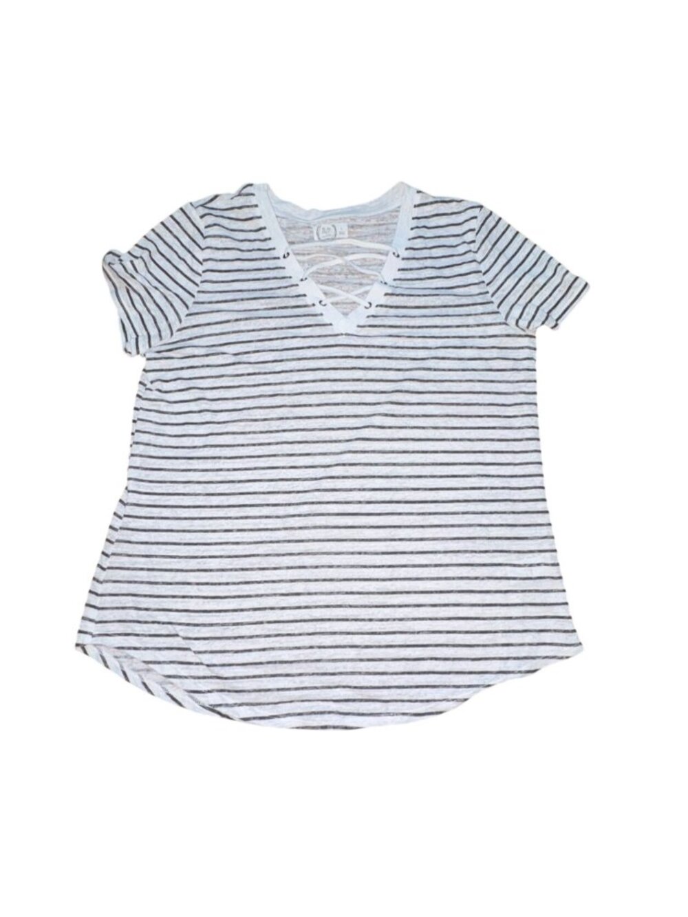 Maurices Womens Lace Up V-Neck Striped Shirt-White/Black-L-GUC